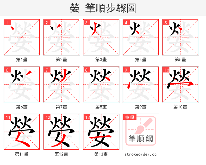嫈 的笔顺分步演示（一笔一画写字）