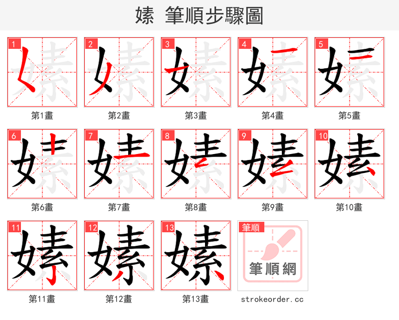 嫊 的笔顺分步演示（一笔一画写字）
