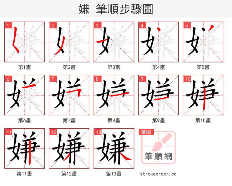 嫌 的笔顺分步演示（一笔一画写字）
