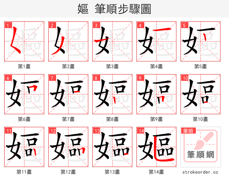 嫗 的笔顺分步演示（一笔一画写字）