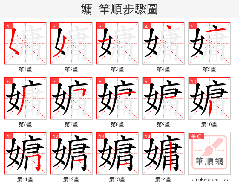 嫞 的笔顺分步演示（一笔一画写字）