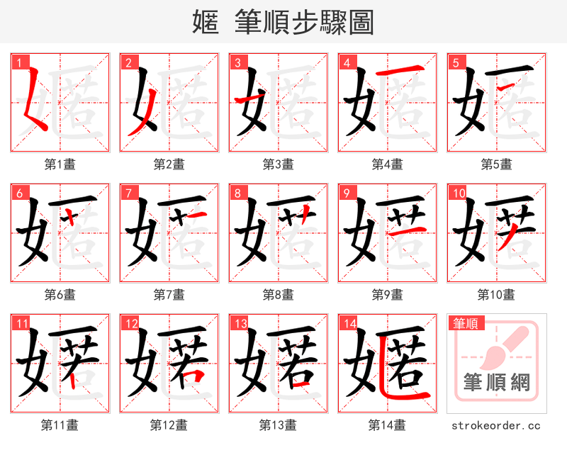 嫟 的笔顺分步演示（一笔一画写字）