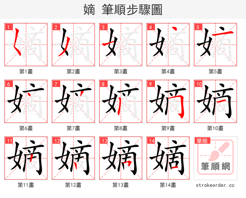 stroke order steps of 嫡