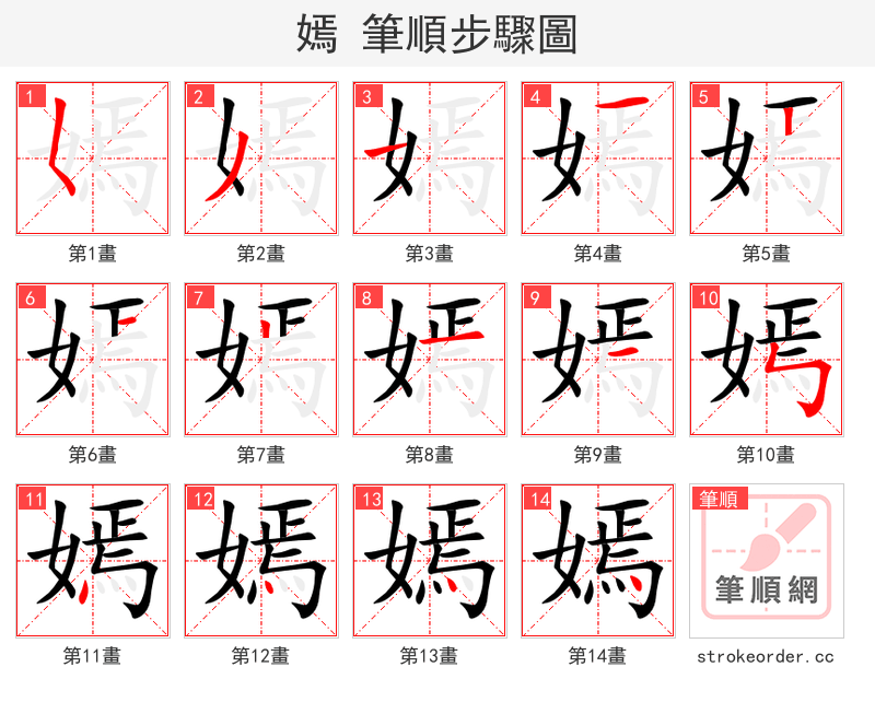 stroke order steps of 嫣