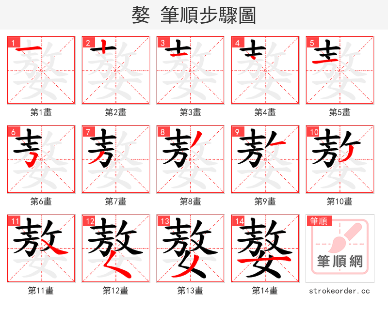 嫯 的笔顺分步演示（一笔一画写字）