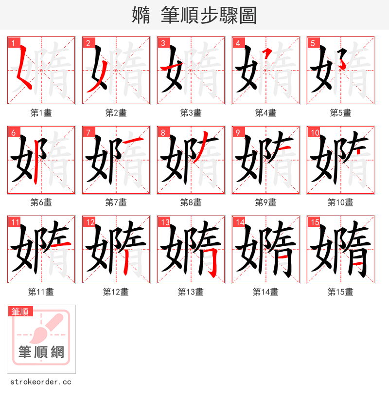 嫷 的笔顺分步演示（一笔一画写字）
