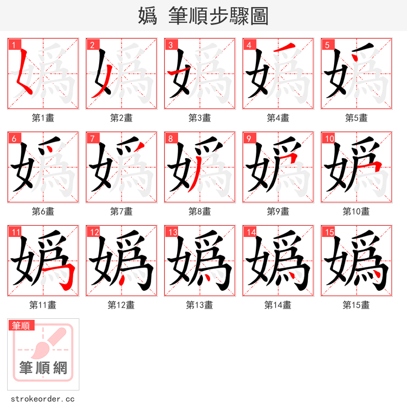 嬀 的笔顺分步演示（一笔一画写字）
