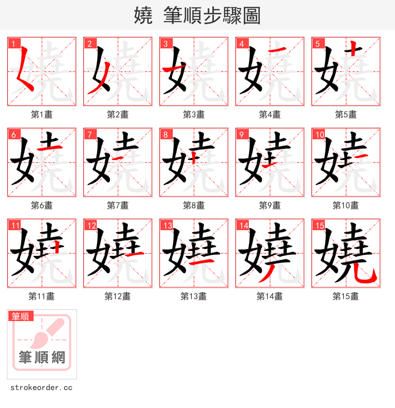 嬈 的笔顺分步演示（一笔一画写字）