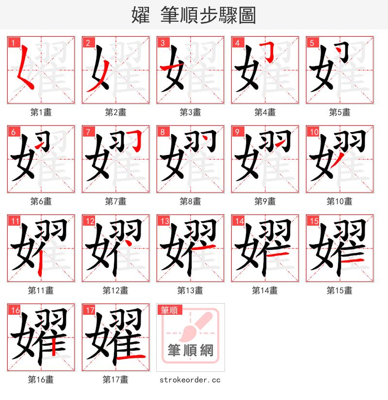 嬥 的笔顺分步演示（一笔一画写字）