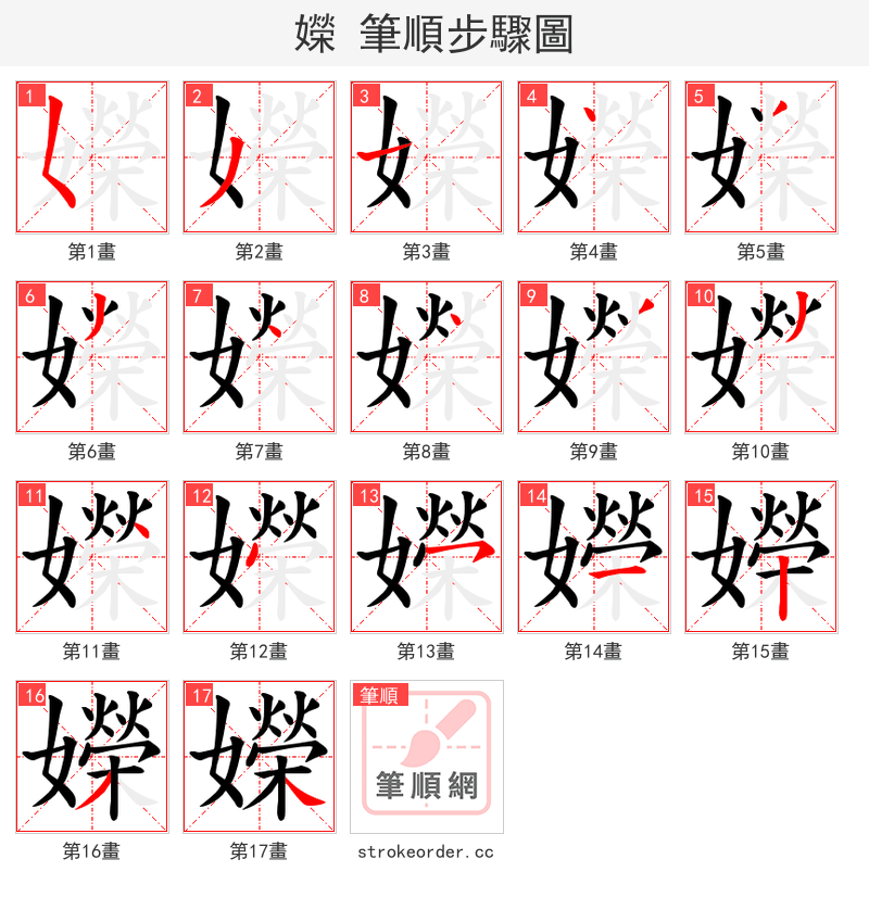 嬫 的笔顺分步演示（一笔一画写字）