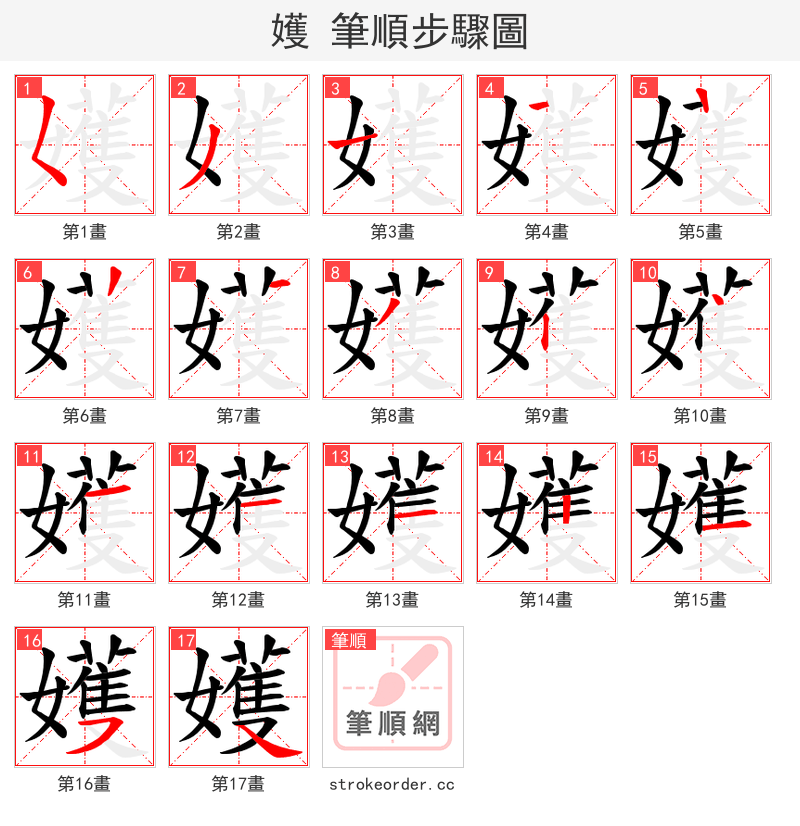 嬳 的笔顺分步演示（一笔一画写字）