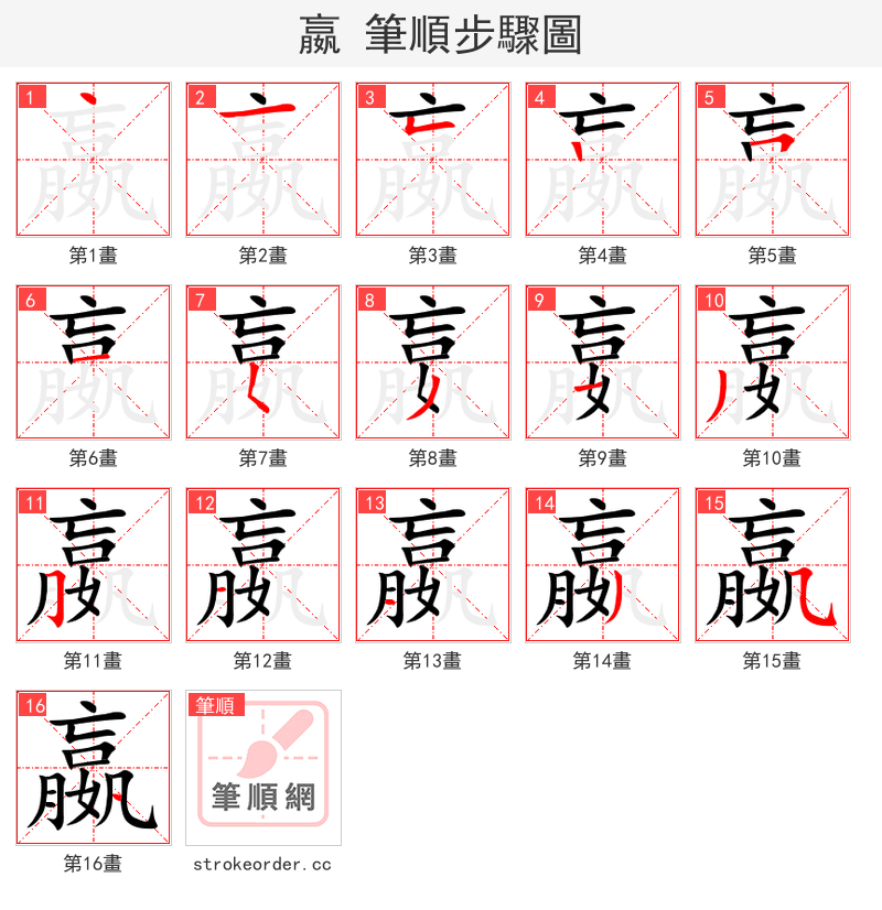 嬴 的笔顺分步演示（一笔一画写字）