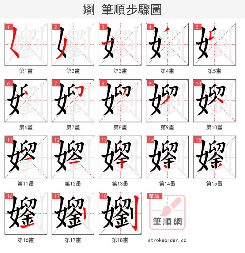 嬼 的笔顺分步演示（一笔一画写字）
