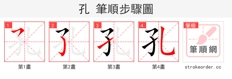 孔 的笔顺分步演示（一笔一画写字）