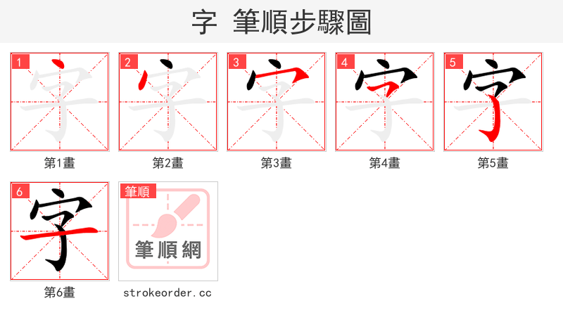 字 的笔顺分步演示（一笔一画写字）