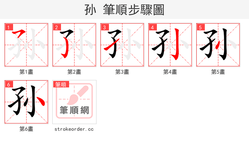 孙 的笔顺分步演示（一笔一画写字）
