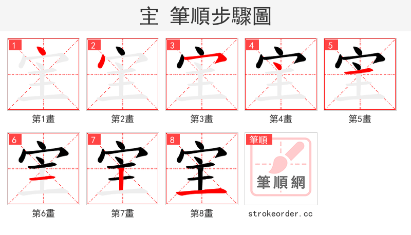 宔 的笔顺分步演示（一笔一画写字）