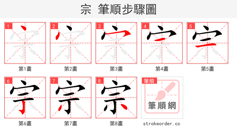 宗 的笔顺分步演示（一笔一画写字）