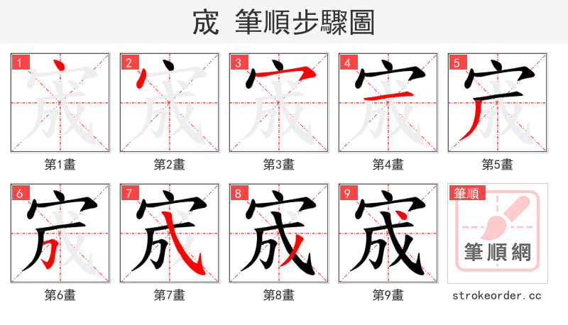 宬 的笔顺分步演示（一笔一画写字）
