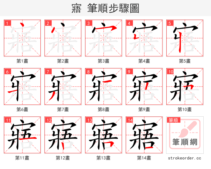 寤 的笔顺分步演示（一笔一画写字）