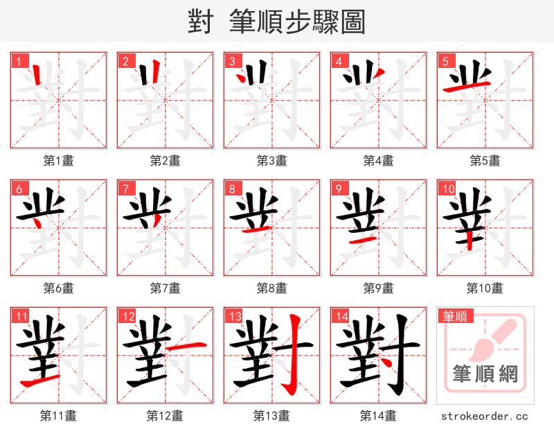 對 的笔顺分步演示（一笔一画写字）