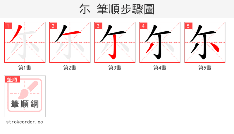 尓 的笔顺分步演示（一笔一画写字）