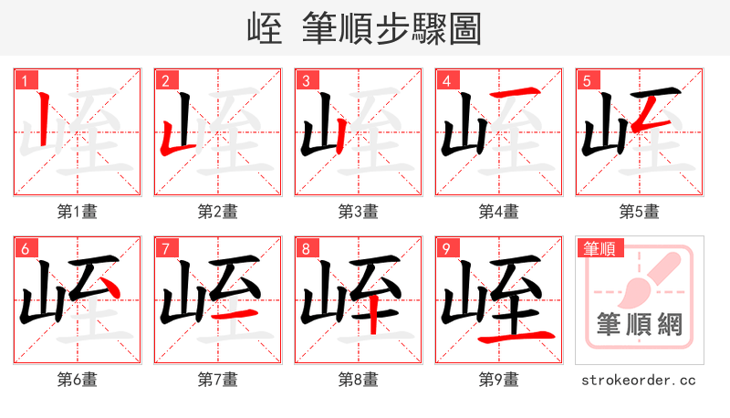 峌 的笔顺分步演示（一笔一画写字）