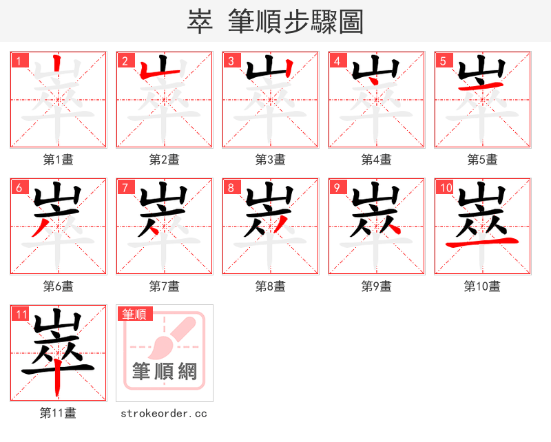 崒 的笔顺分步演示（一笔一画写字）