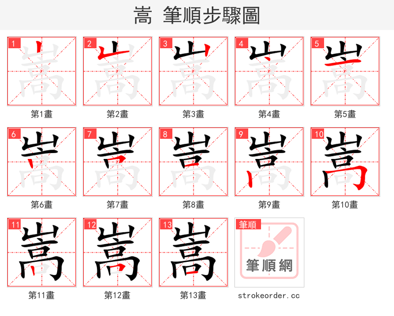 stroke order steps of 嵩