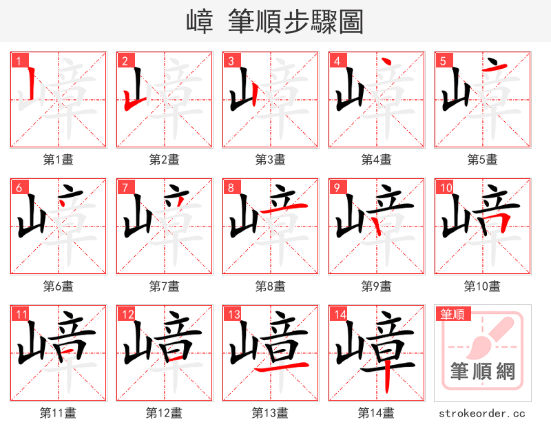 嶂 的笔顺分步演示（一笔一画写字）