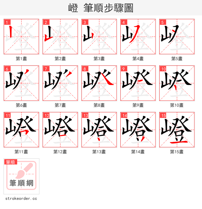 嶝 的笔顺分步演示（一笔一画写字）