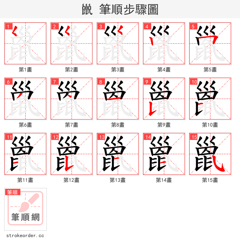 巤 的笔顺分步演示（一笔一画写字）