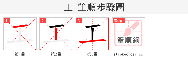 工 的笔顺分步演示（一笔一画写字）