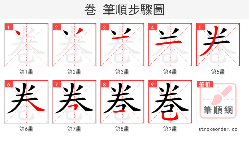 巻 的笔顺分步演示（一笔一画写字）