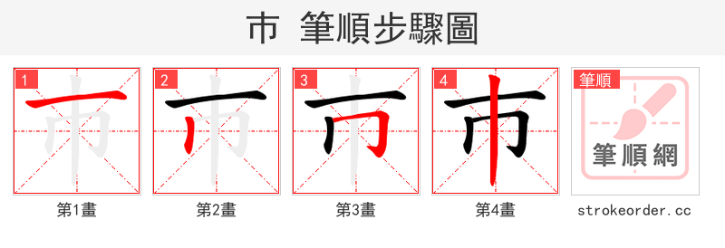 巿 的笔顺分步演示（一笔一画写字）