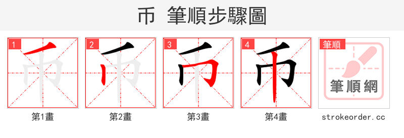 币 的笔顺分步演示（一笔一画写字）