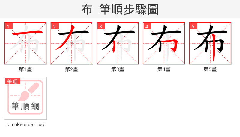 布 的笔顺分步演示（一笔一画写字）