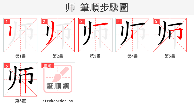 师 的笔顺分步演示（一笔一画写字）