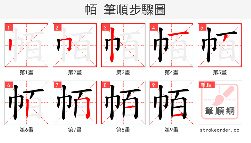 帞 的笔顺分步演示（一笔一画写字）