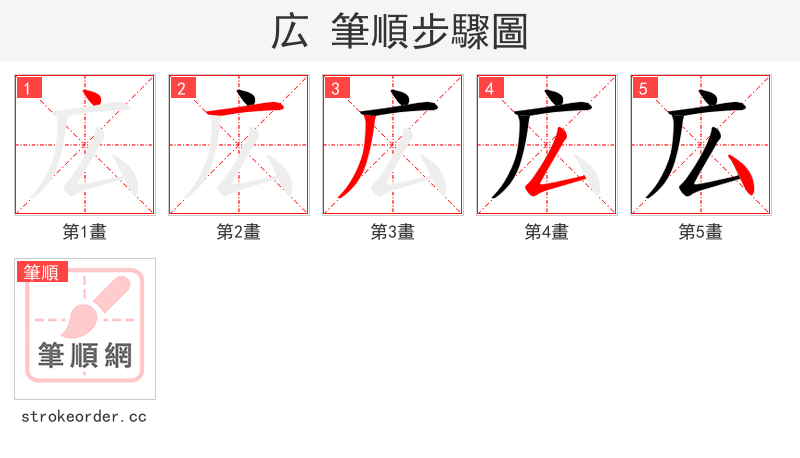広 的笔顺分步演示（一笔一画写字）