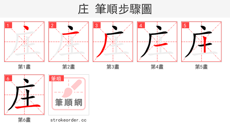 庄 的笔顺分步演示（一笔一画写字）