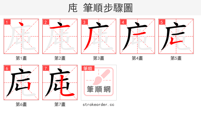 庉 的笔顺分步演示（一笔一画写字）