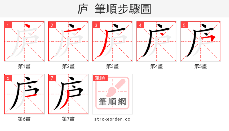 庐 的笔顺分步演示（一笔一画写字）