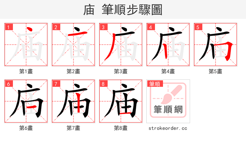 庙 的笔顺分步演示（一笔一画写字）