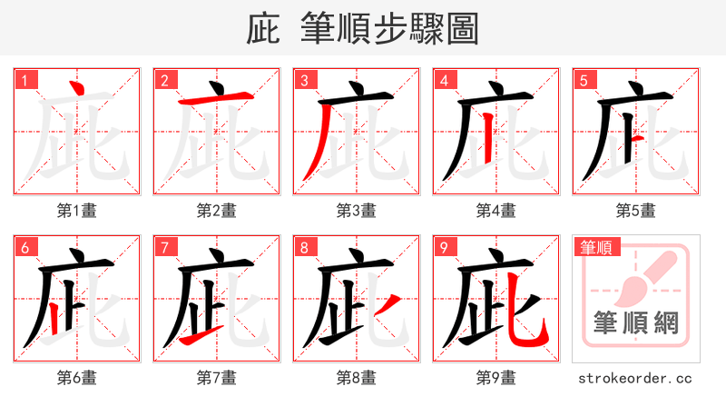 庛 的笔顺分步演示（一笔一画写字）