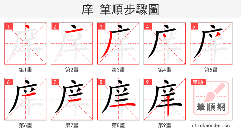 庠 的笔顺分步演示（一笔一画写字）
