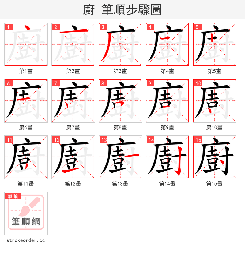 廚 的笔顺分步演示（一笔一画写字）