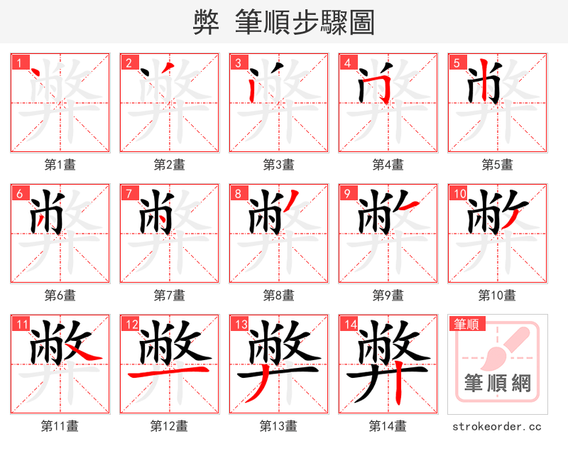 stroke order steps of 弊