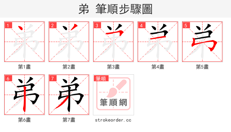 弟 的笔顺分步演示（一笔一画写字）