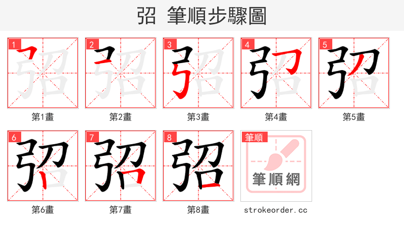 弨 的笔顺分步演示（一笔一画写字）